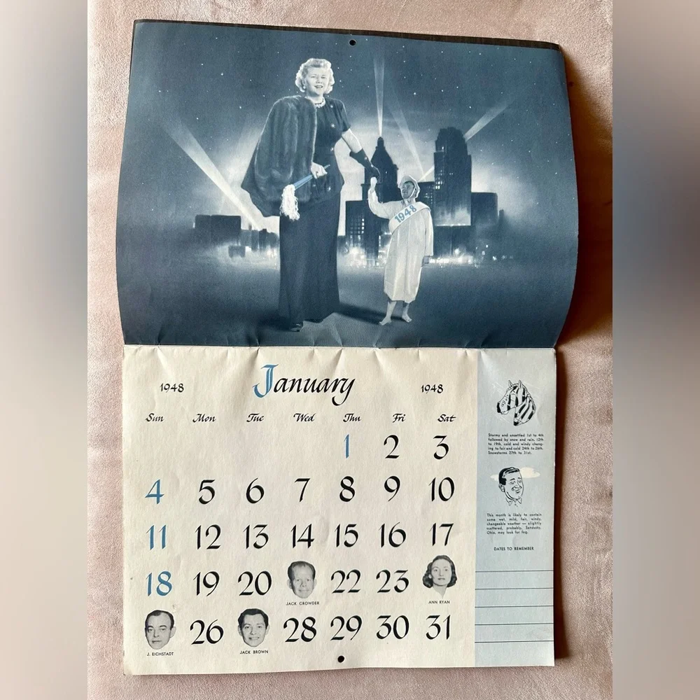 1948 Calendar RARE “Your Morning Matinee” Good Vintage Condition